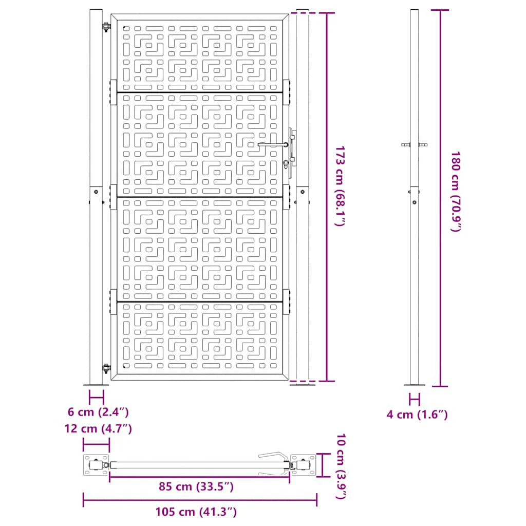 Gartentor Metall Anthrazit 180 cm Hoch